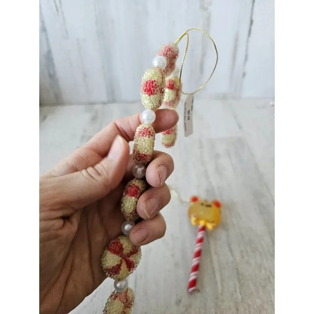 Peppermint candy cane vintage ornament‎ sucker lollipop bear Xmas tree